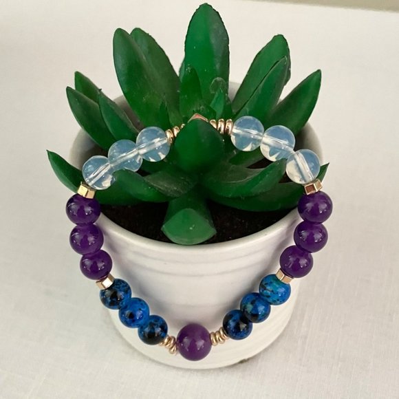 Manifest Amethyst and Lapis Lazuli Bracelet Crystal Healing w/ Third Eye Chakra - Picture 1 of 8